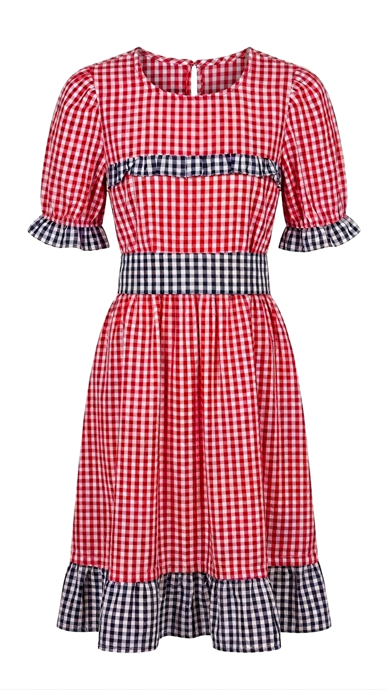 VESTIDO CHIQUINHA XADREZ VERMELHO COM AZUL