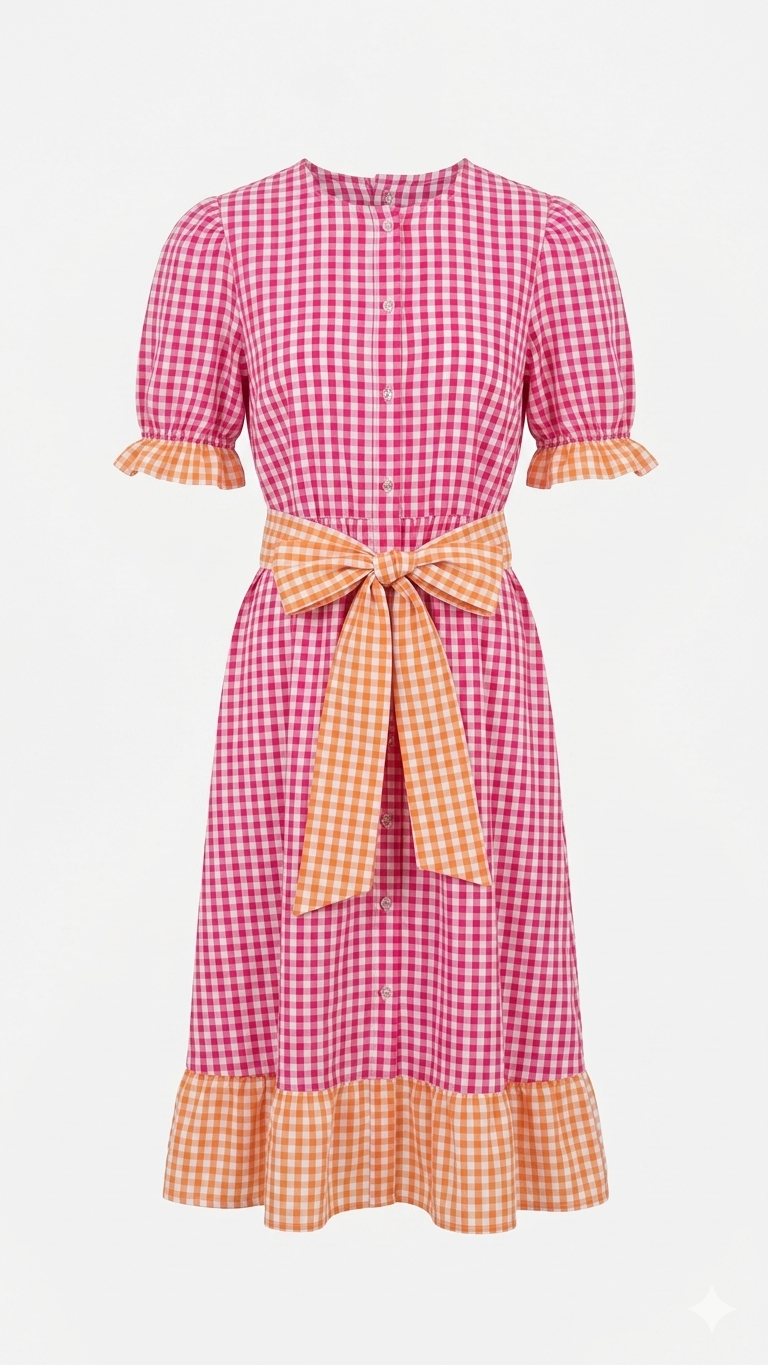 VESTIDO CHIQUINHA XADREZ PINK COM LARANJA