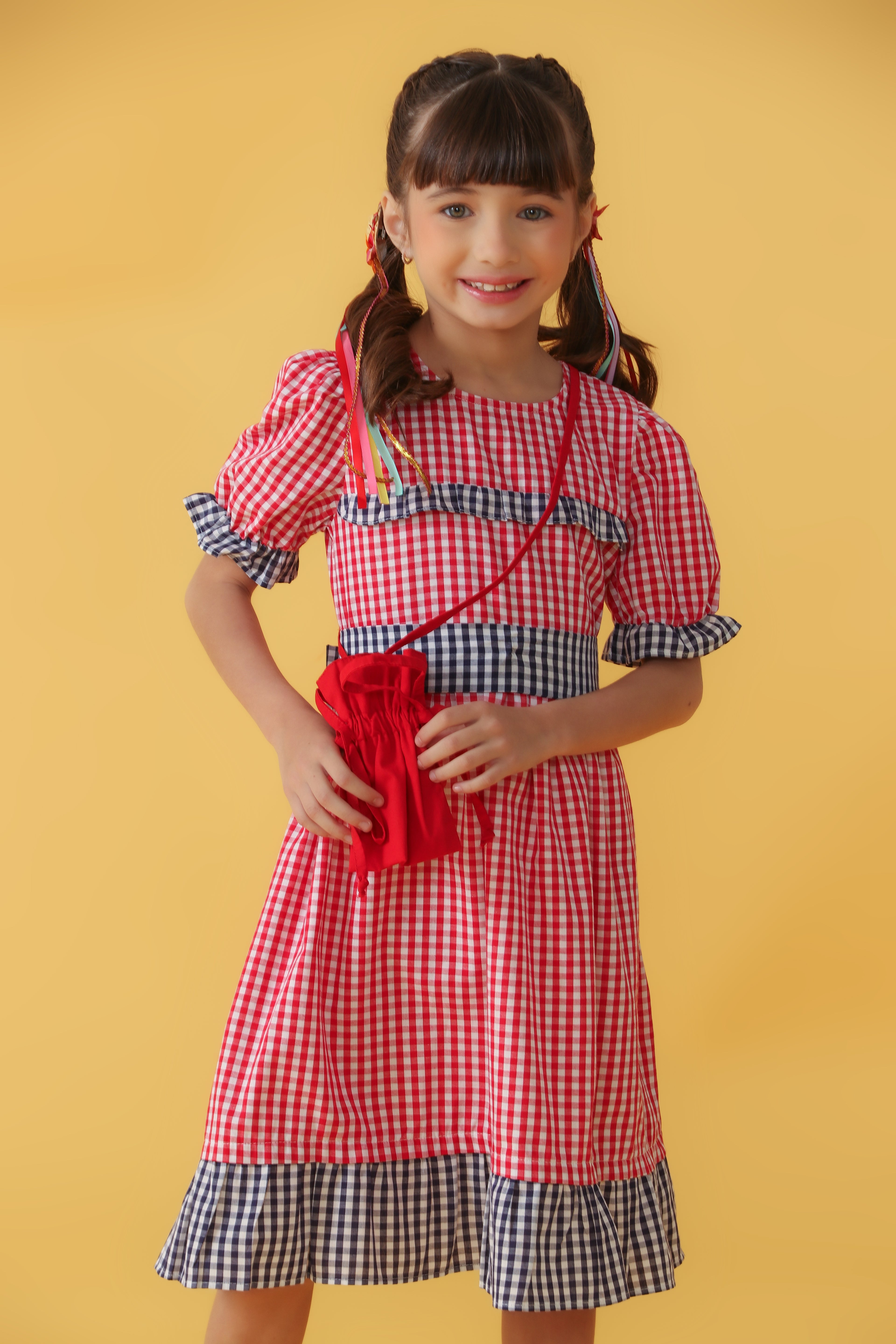 VESTIDO CHIQUINHA XADREZ VERMELHO COM AZUL