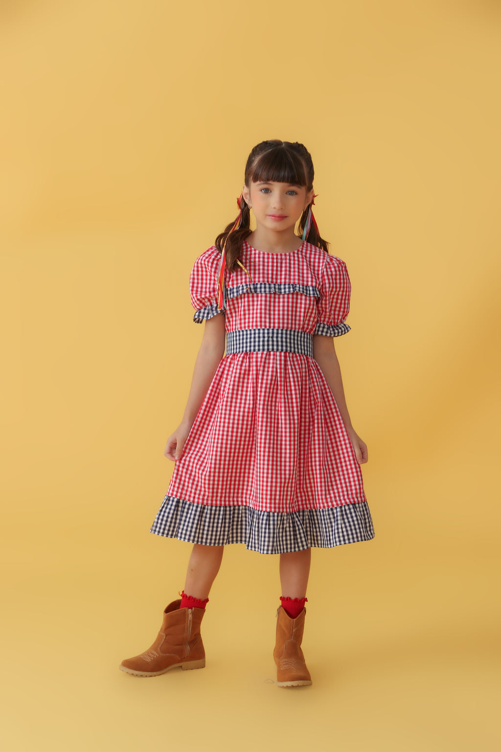 VESTIDO CHIQUINHA XADREZ VERMELHO COM AZUL