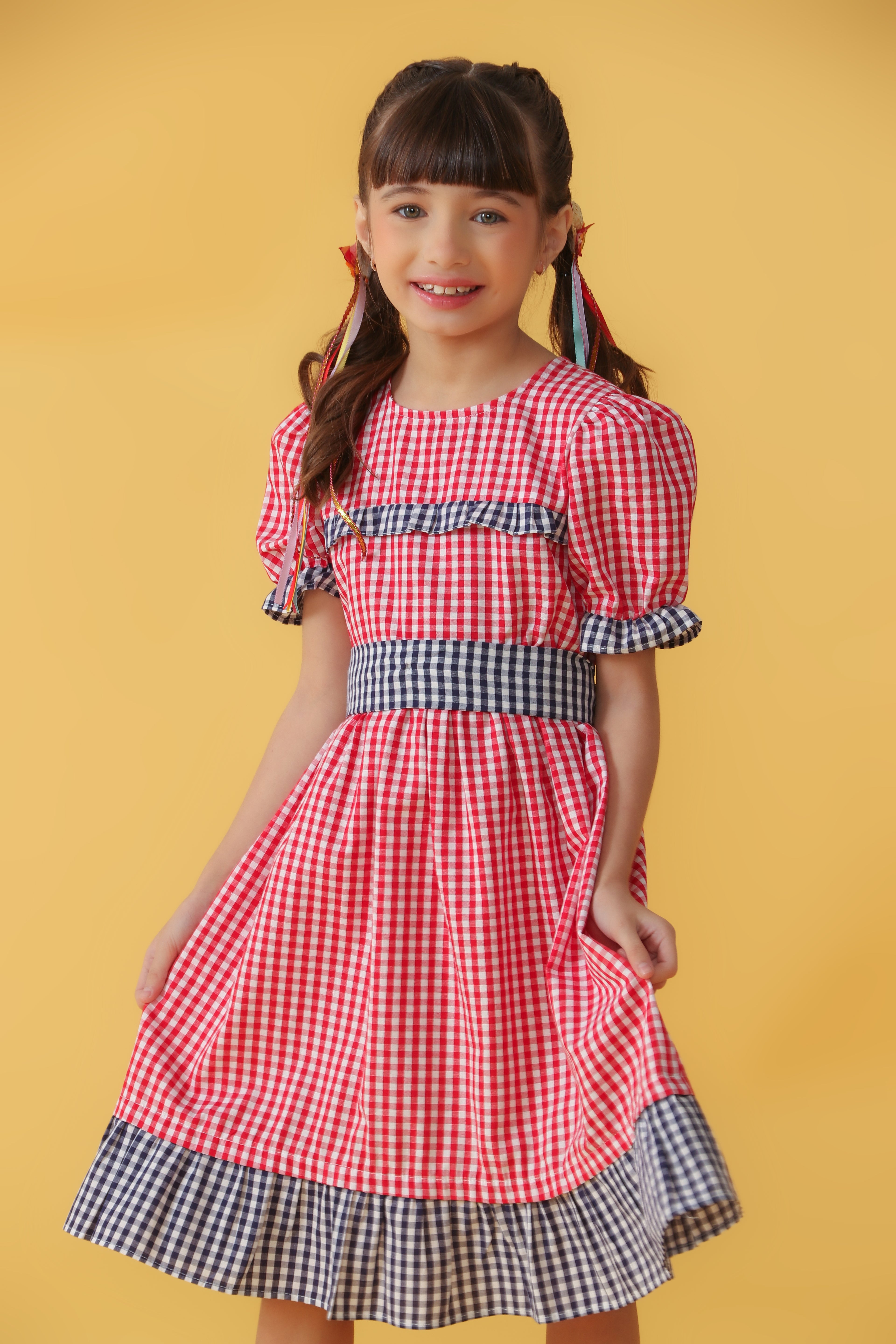 VESTIDO CHIQUINHA XADREZ VERMELHO COM AZUL